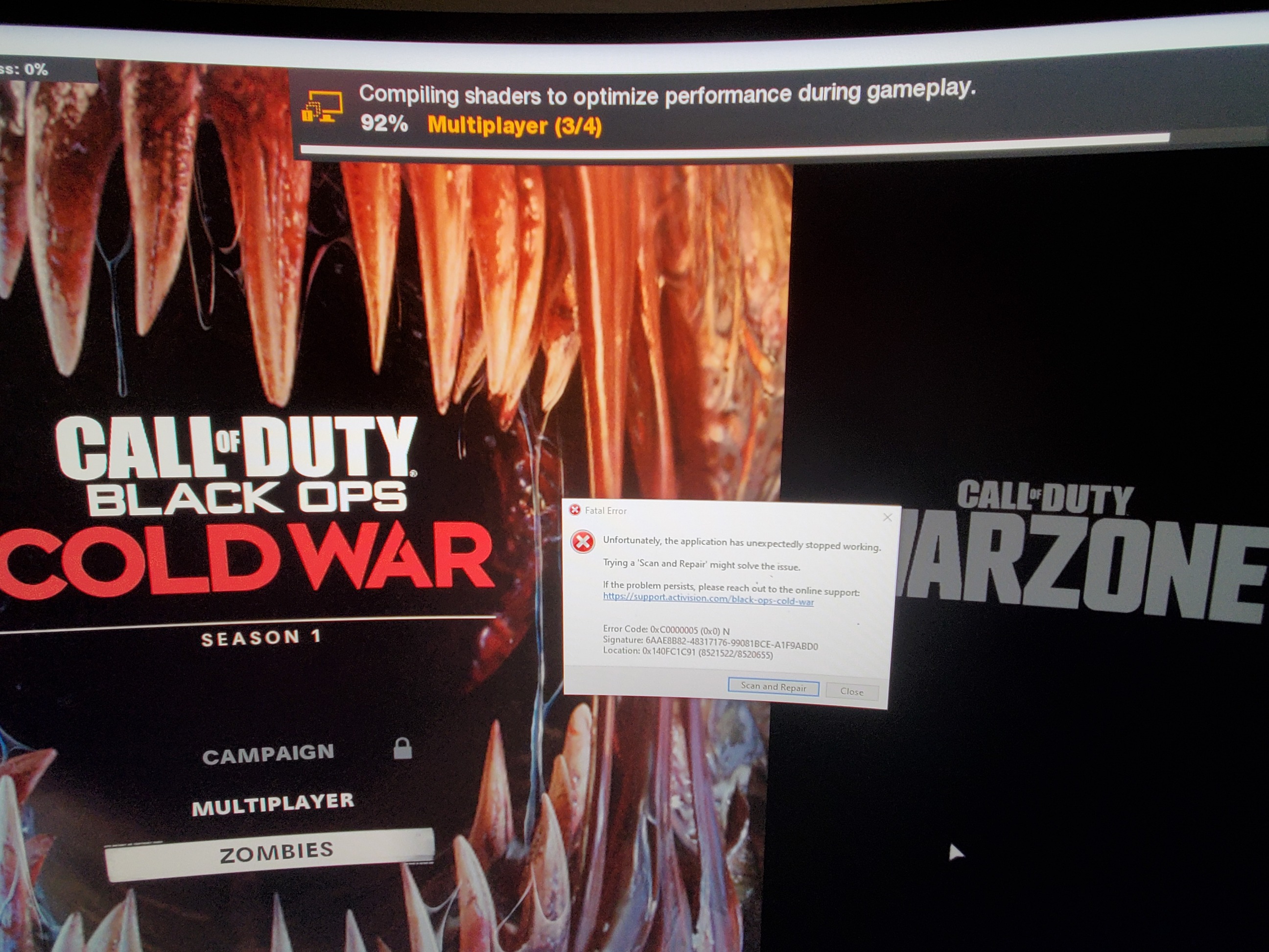 Actualización 1.11 de Black Ops Cold War Fatal Error