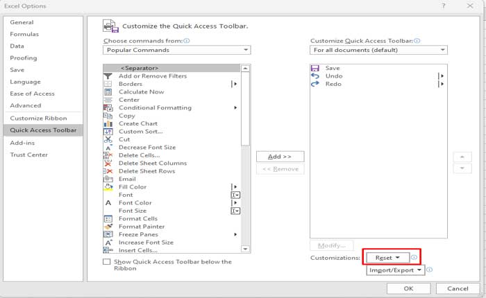 Restablecer la preferencia de Excel 