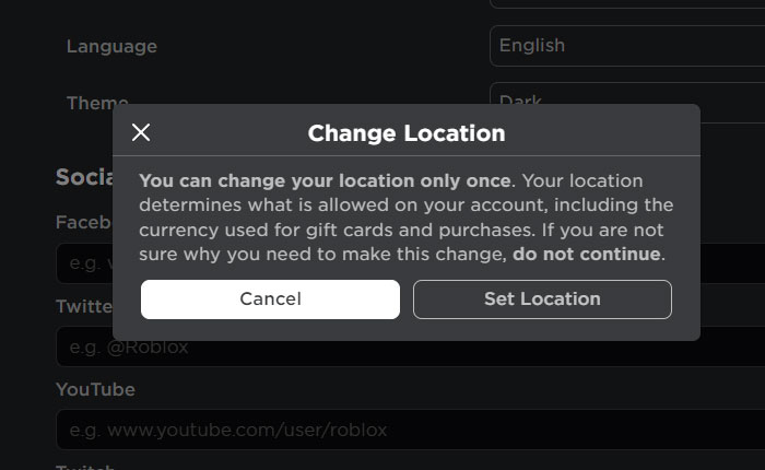 Deshabilitar la ubicación de Roblox 