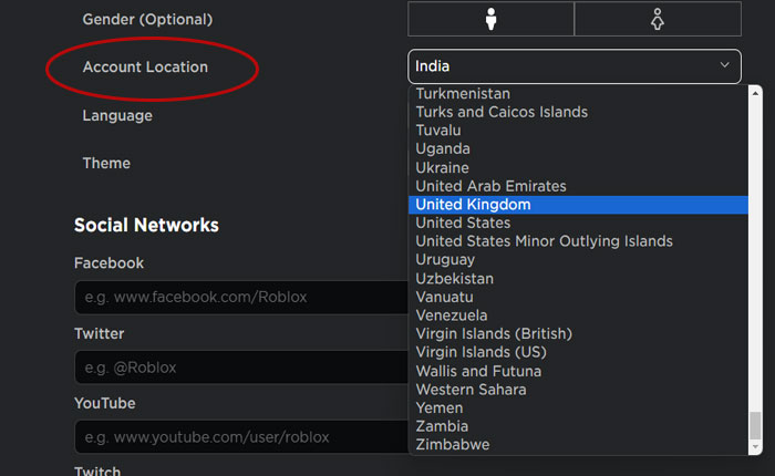 Deshabilitar la ubicación de Roblox 