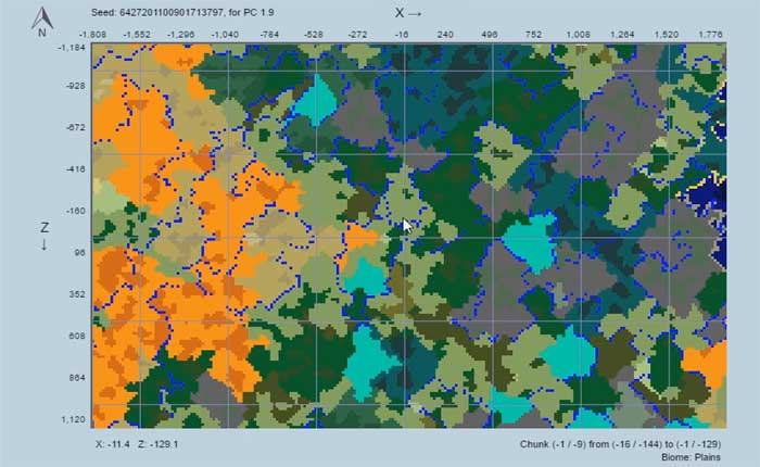 Mapa del buscador de biomas de Minecraft