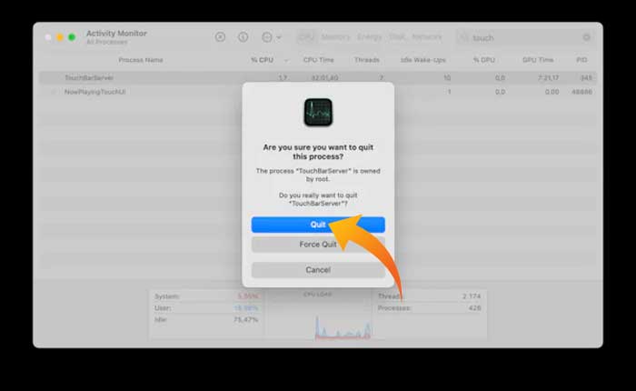 La barra táctil de Mac no se muestra