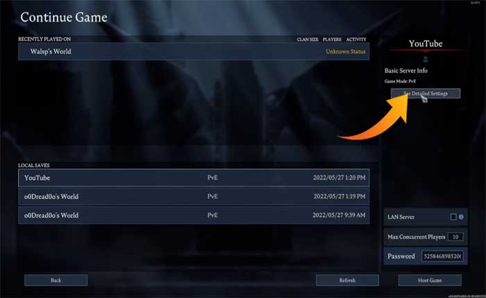 Cambiar la configuración del servidor privado en V Rising