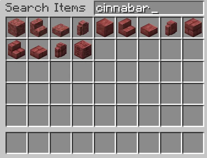 Conjuntos de bloques de cinabrio en Minecraft