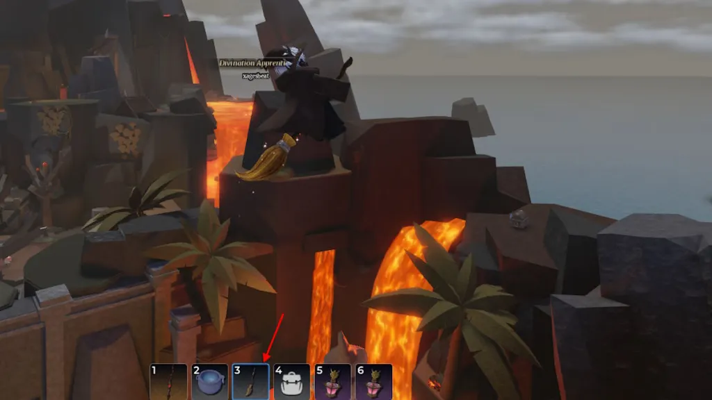 Volando con una escoba en Wizard Alchemy