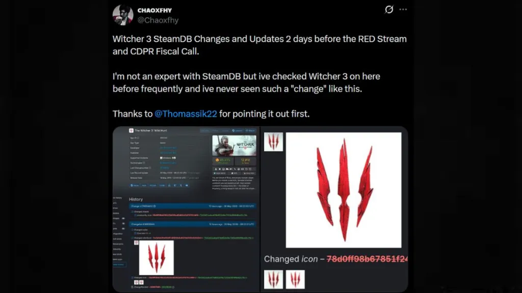 The Witcher 3 Steam DB update