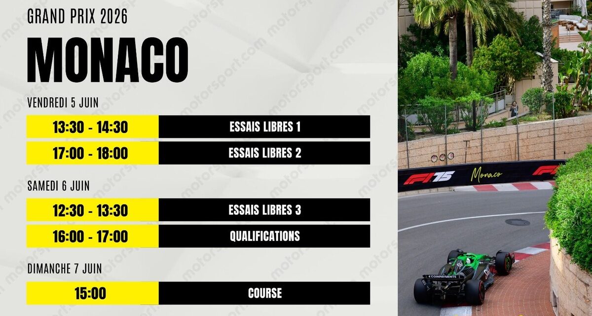 Le programme du GP de Monaco F1 2026 : dates, horaires et infos