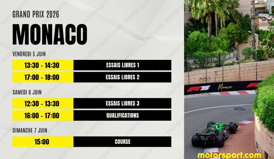 Le programme du GP de Monaco F1 2026 : dates, horaires et infos