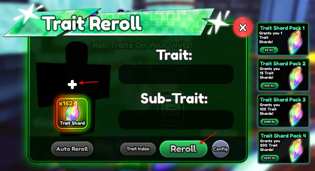 Reroll traits in Anime Squadron
