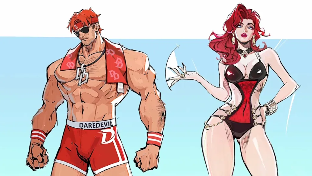 Daredevil y Black Widow en trajes de baño de Marvel Rivals