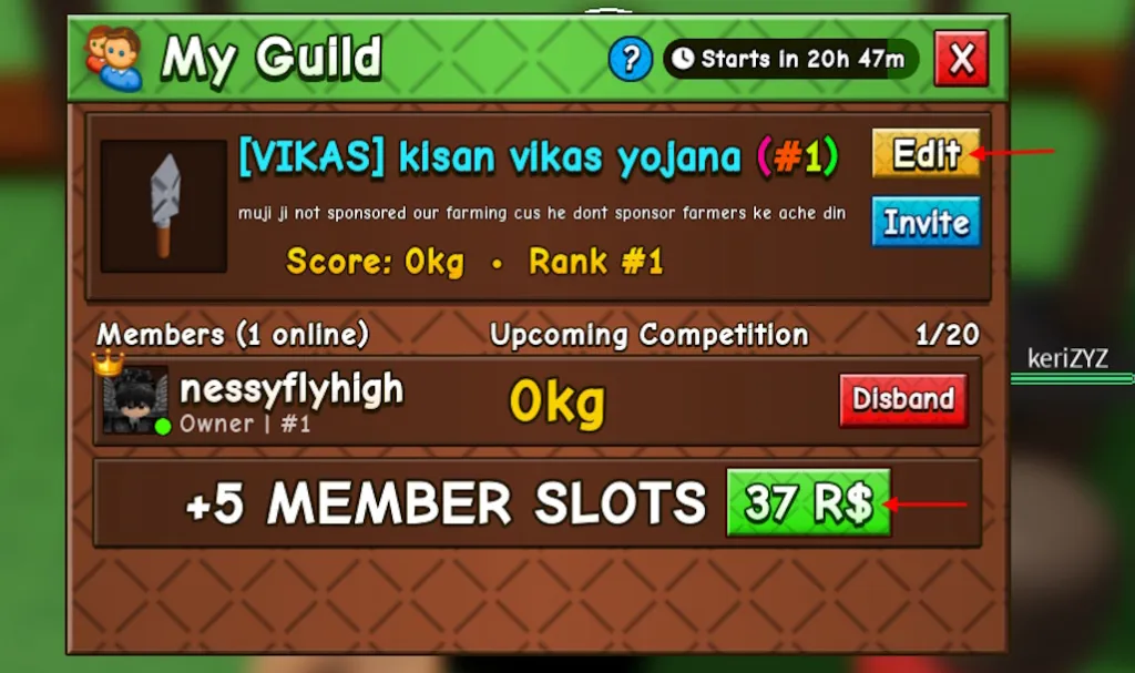 Personalizar guild en Grow a Garden 2