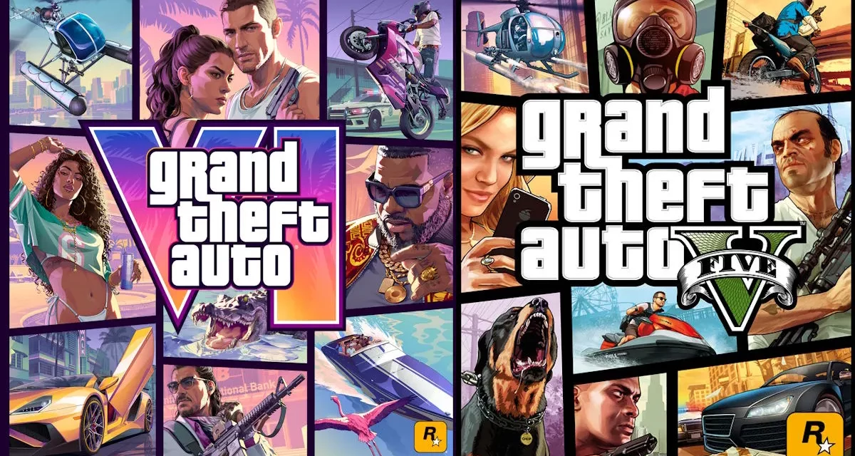 GTA 6 cover art and GTA 5 box art side by side