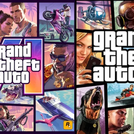 GTA 6 cover art and GTA 5 box art side by side