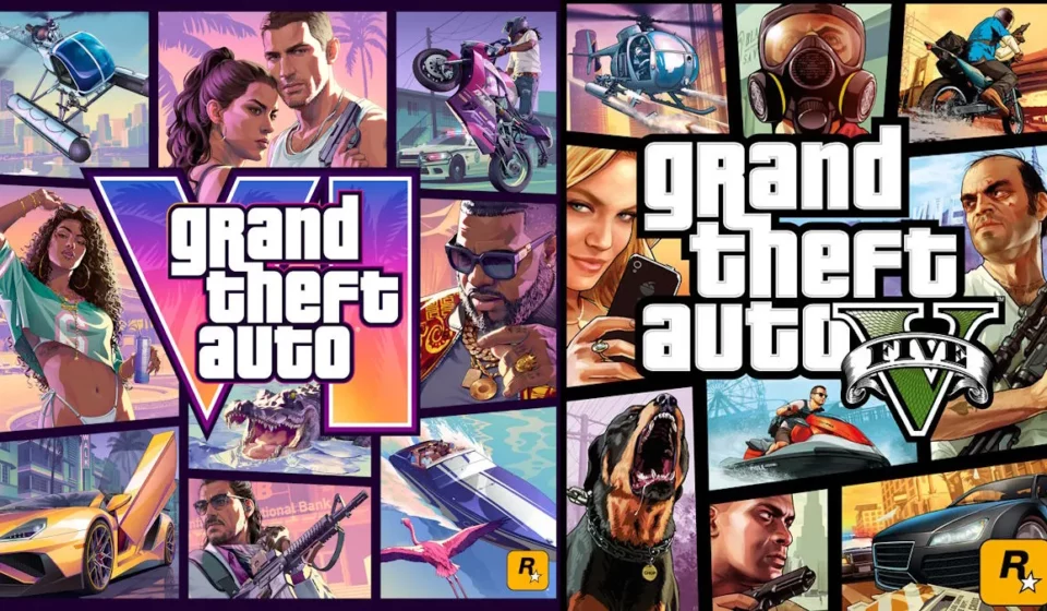 GTA 6 cover art and GTA 5 box art side by side
