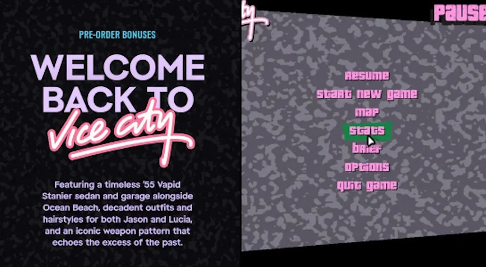 Vice City menu style website for GTA 6
