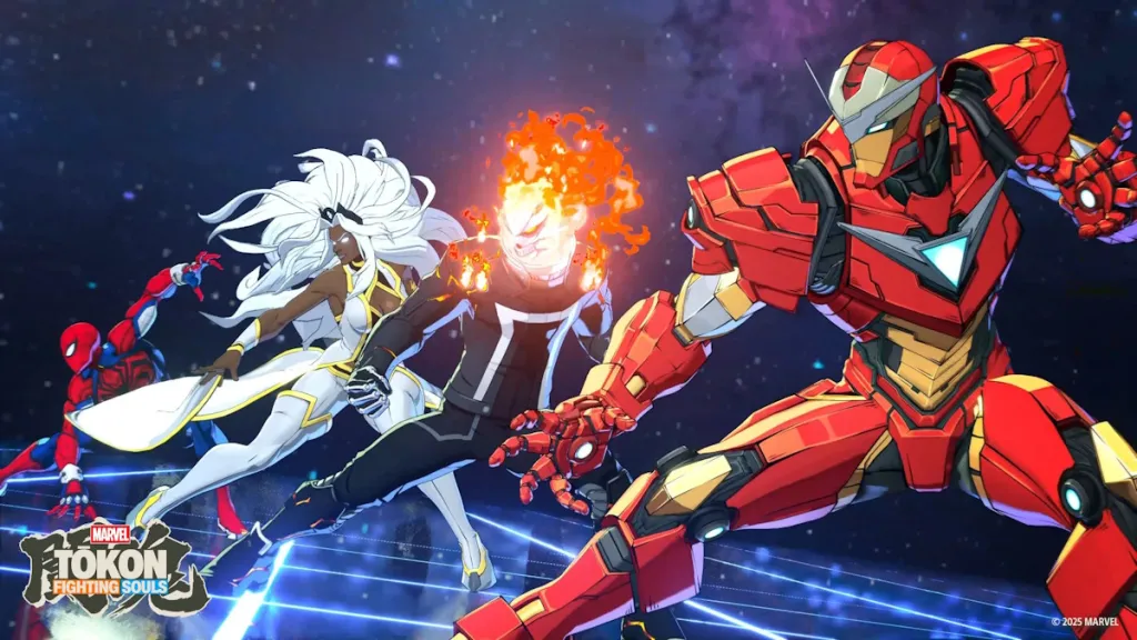 Iron Man, Storm, Ghost Rider, and Spider Man in Marvel Tokon