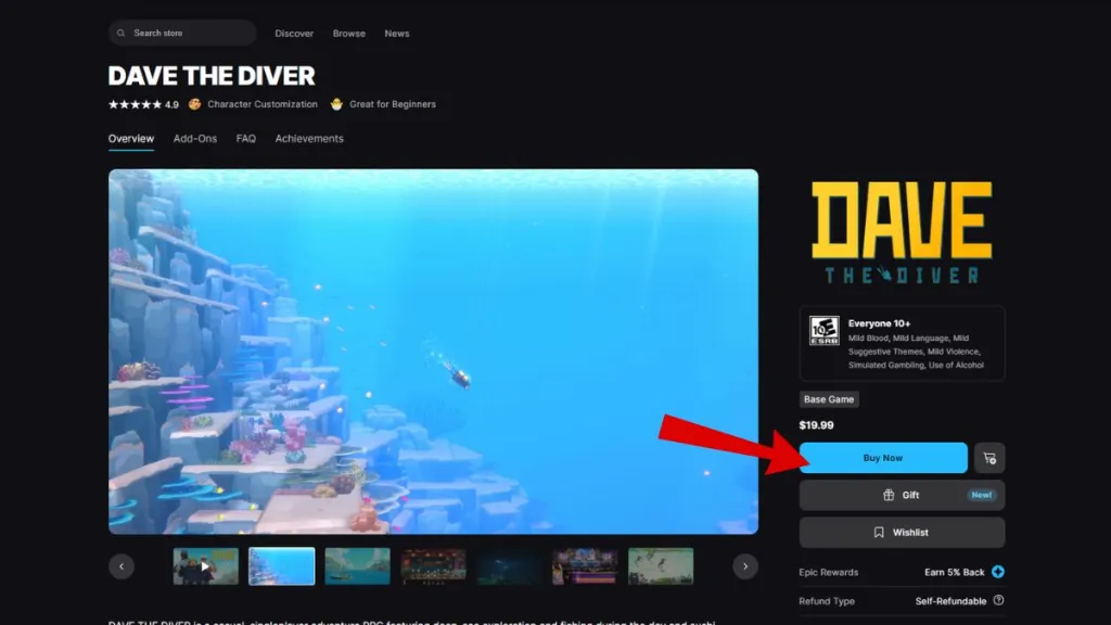 Fortnite Dave the Diver Epic Games Store