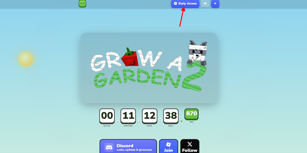Botón de acceso temprano a Grow a Garden 2
