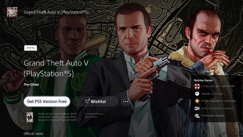 Gta 5 ps5 listing