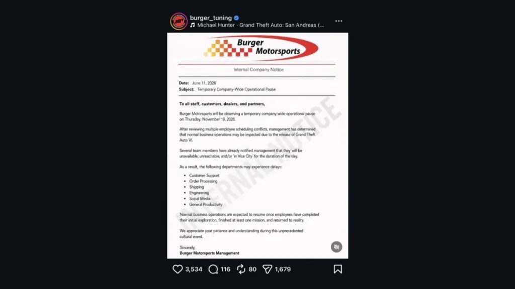 Burger Motorsports GTA 6 shutdown