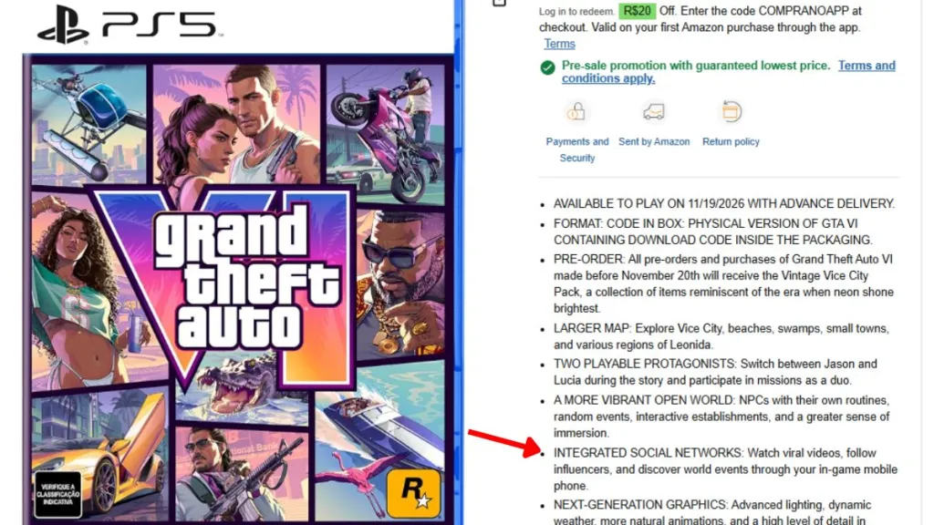 GTA 6 Social Media shown on Amazon Brazil