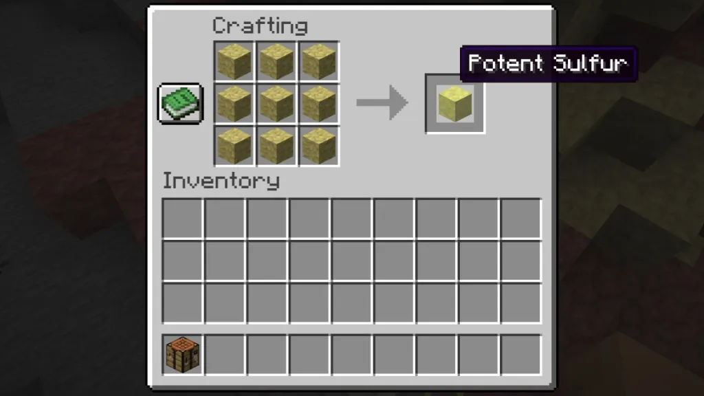 Receta de crafteo del Bloque de Azufre Potente