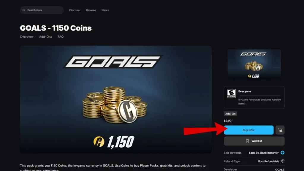 Fortnite GOALS Skin Epic Games Store