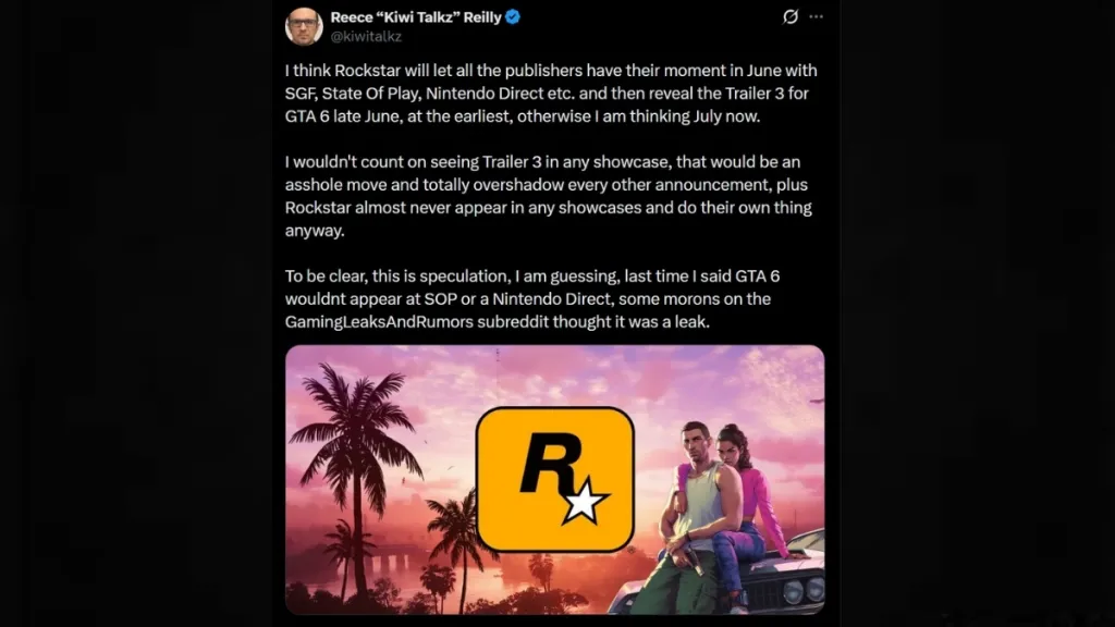 Kiwi Talkz sobre el lanzamiento del tráiler 3 de GTA 6