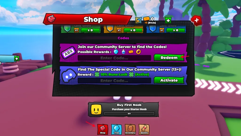 canjear códigos de Noob Incremental