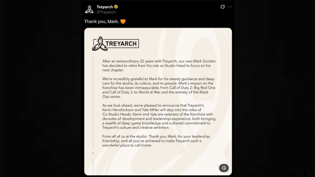 Mark Gordon cierra su gestión en Treyarch