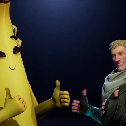 Peely and Jonesy in Fortnite giving thumbs up to each other