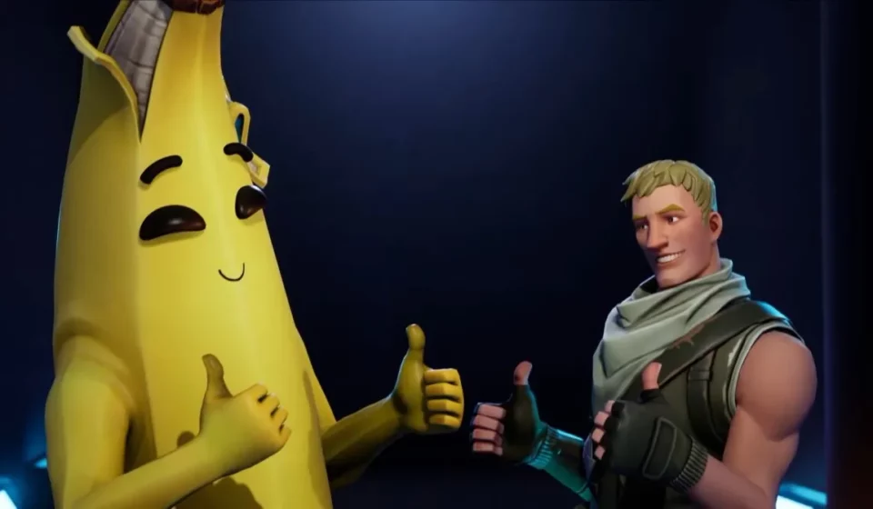 Peely and Jonesy in Fortnite giving thumbs up to each other