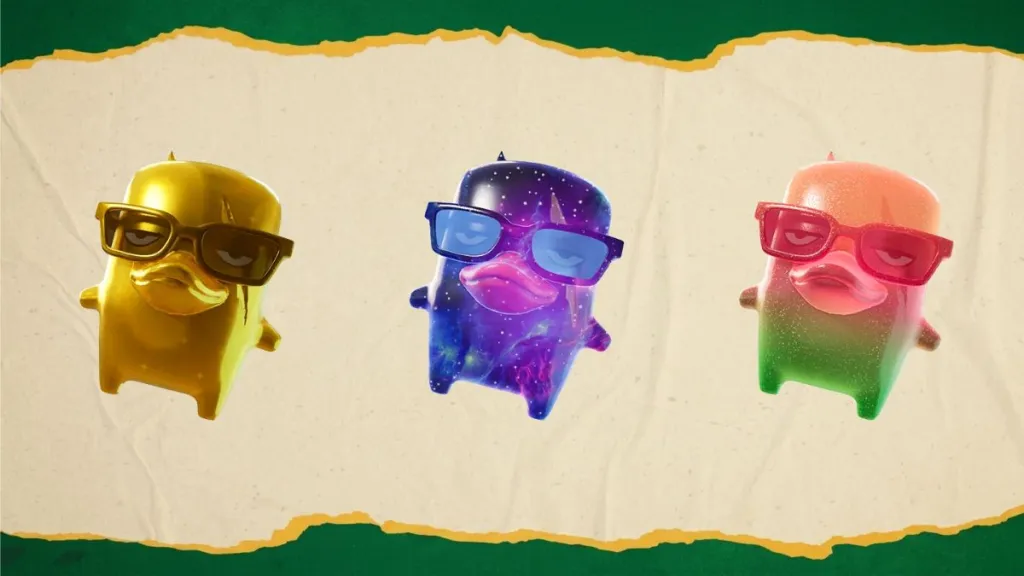 Gold, Gummy, and Galaxy Sprite Variants of the Duck Sprite 