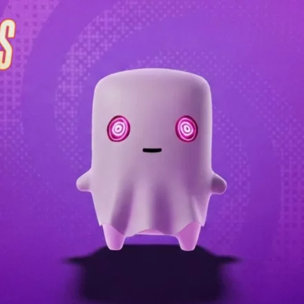 Ghost Sprite standing in front of a Fortnite Delulu background