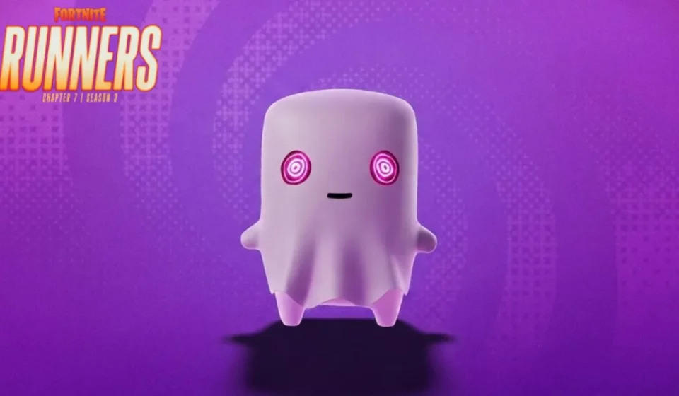 Ghost Sprite standing in front of a Fortnite Delulu background