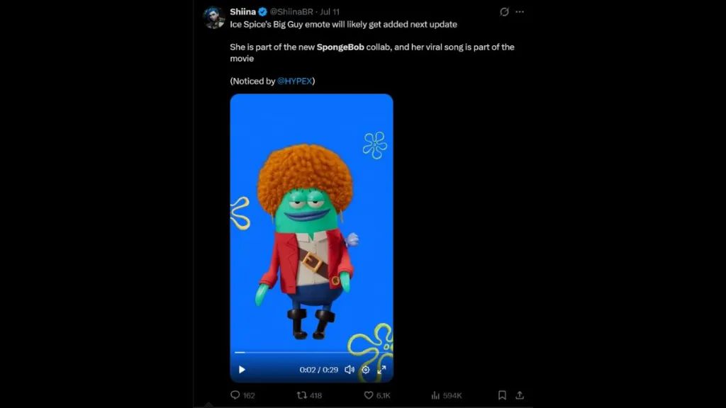 ShiinaBR's tweet regarding Ice Spice Big Guy emote coming to Fortnite