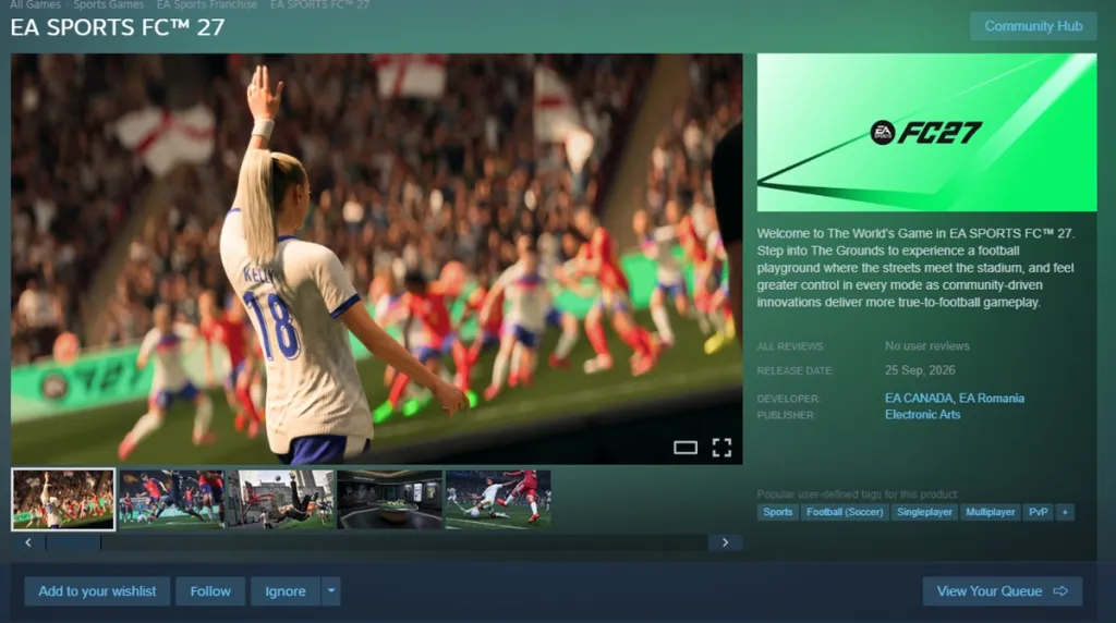 Página Steam de EA FC 27