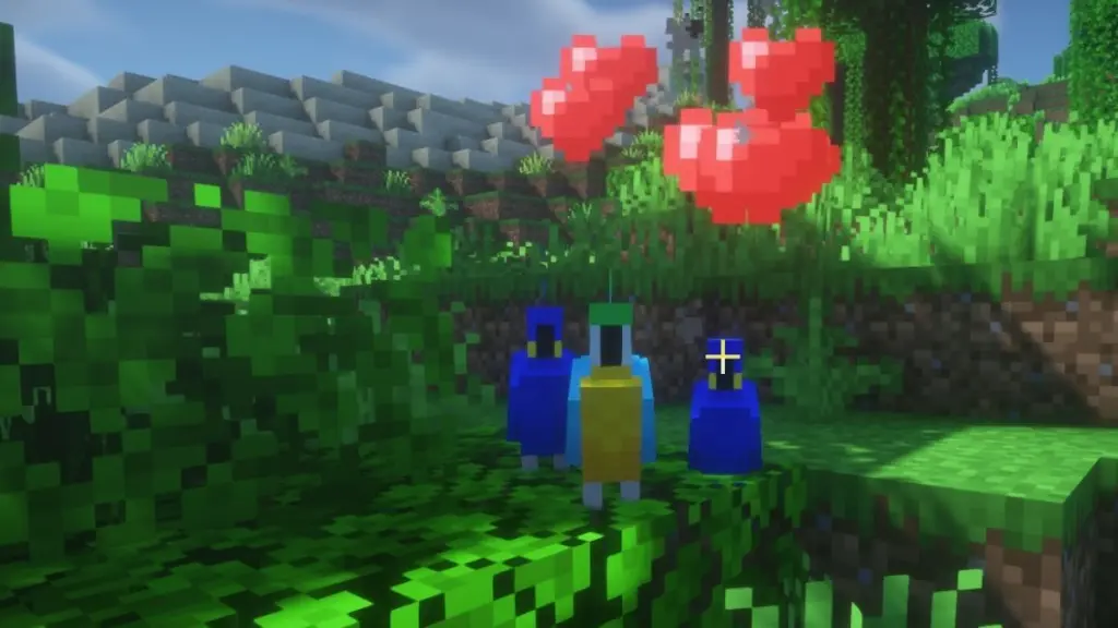hearts appear after taming parrots in minecraft