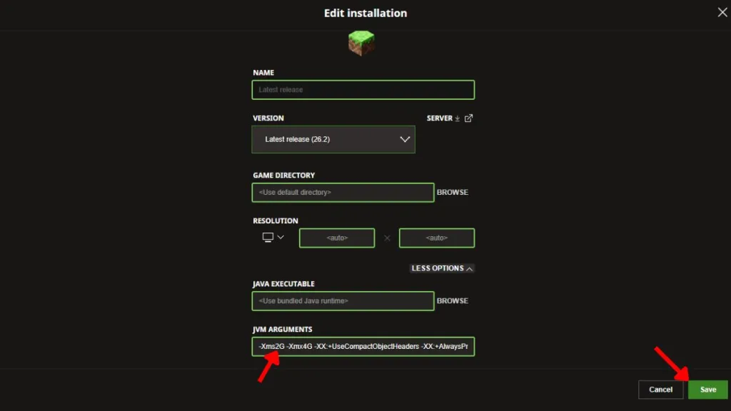 Asignar más RAM en el Launcher oficial