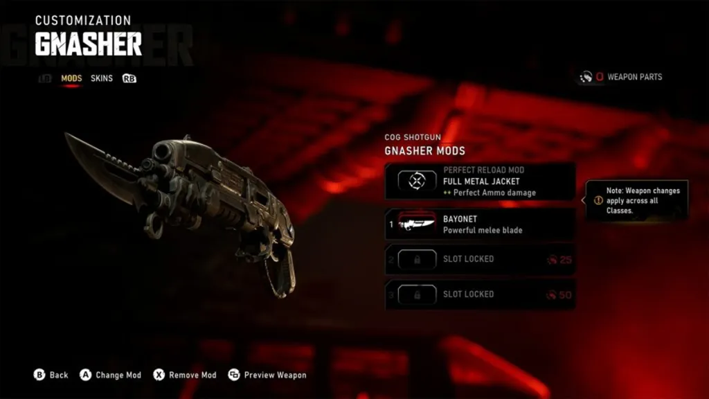 Modificaciones de armas y armadura en Gears of War E-Day