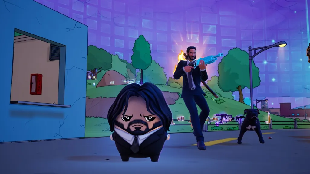 John Wick corriendo con perro y Sprite en Reload Fortnite