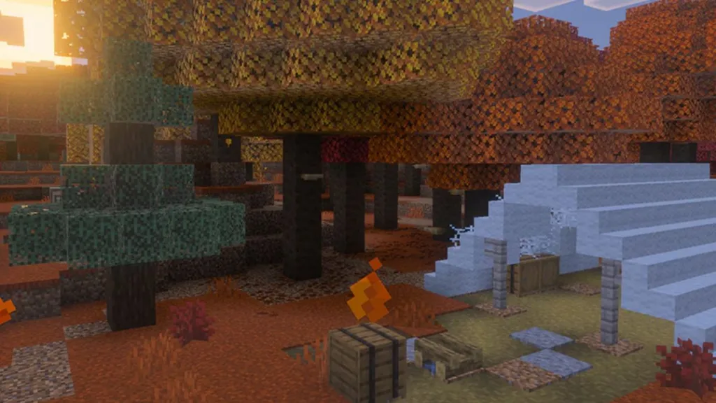 Minecraft Abandoned Camp at Sunset