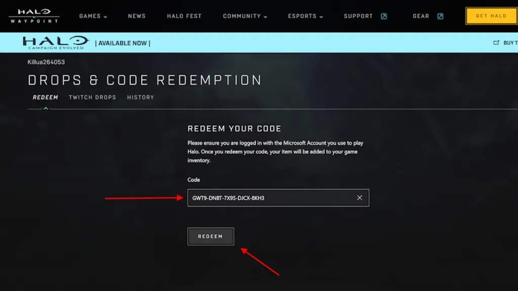 Plataforma de canje de códigos de Halo Campaign Evolved