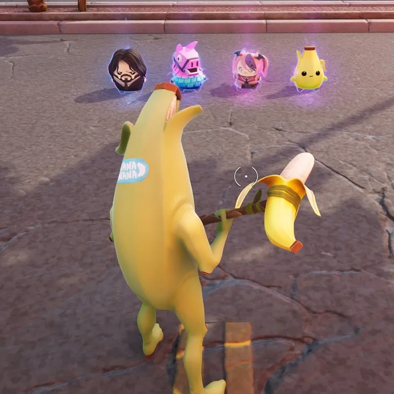 Peely Skin Standing With Peely, Llama, Ironmouse, and John Wick Sprite