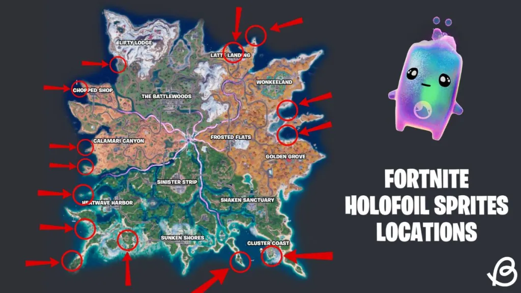 Lugares donde aparecen los Holofoil Sprites en el mapa del Capítulo 7, Temporada 3