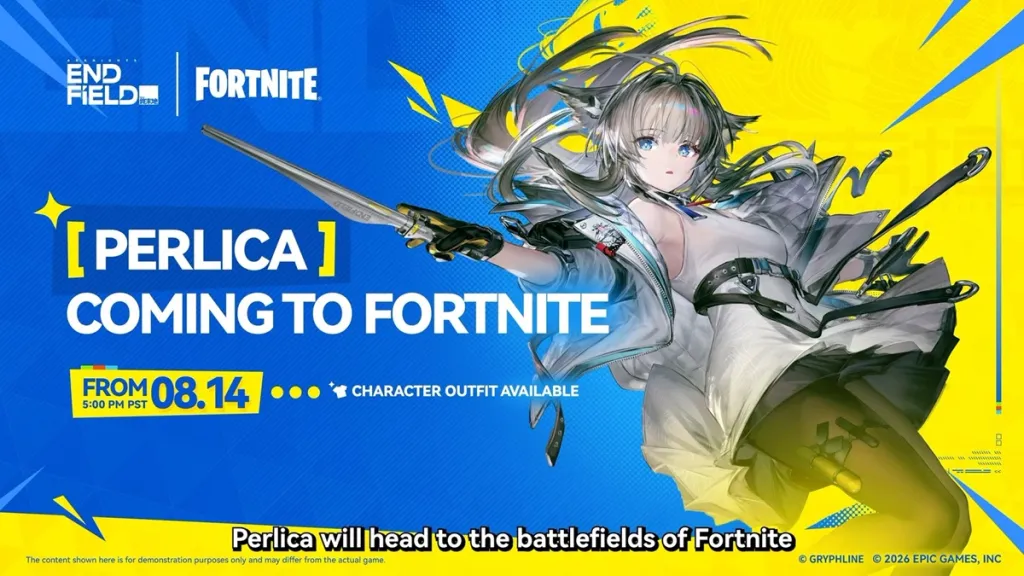 Anuncio oficial de la colaboración Fortnite‑Arknights Endfield con Perlica