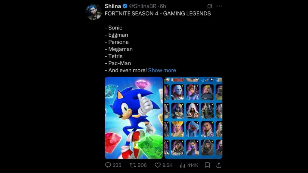 Tweet de ShiinaBR con las colaboraciones anunciadas para la temporada Gaming Legends