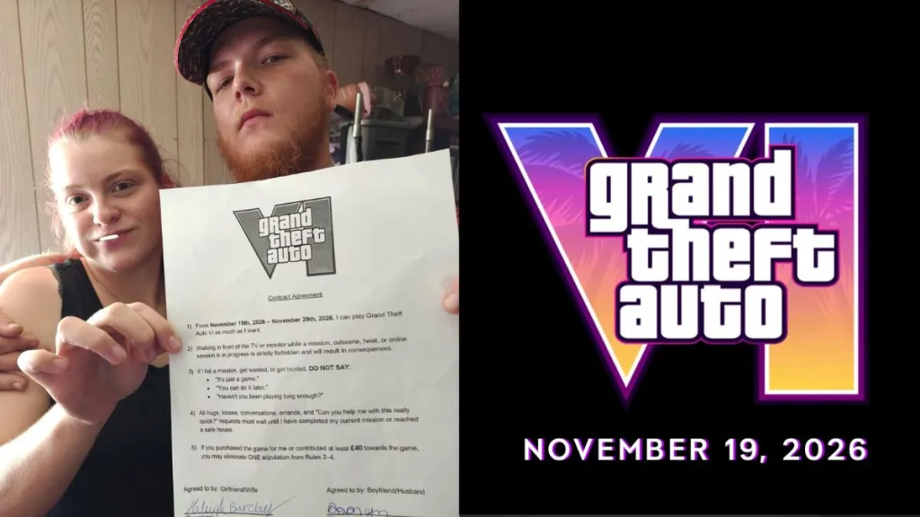 Pareja celebrando la firma del contrato de GTA 6