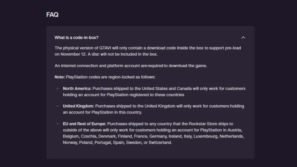 GTA 6 FAQ section on Rockstar Games website