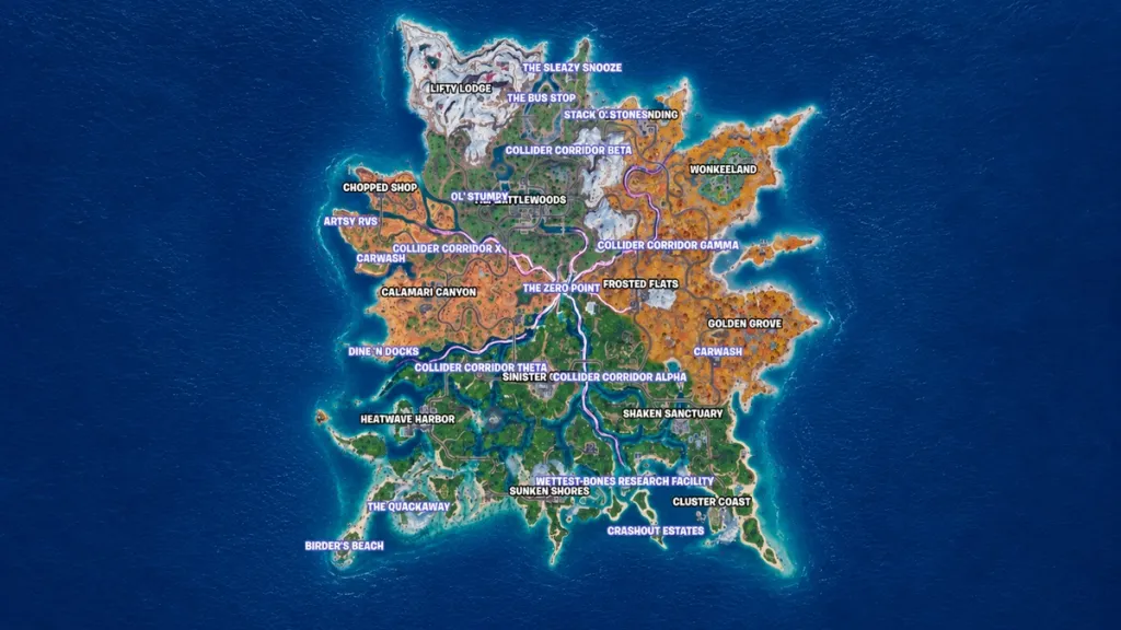 Mapa de Fortnite con POIs y lugares nombrados